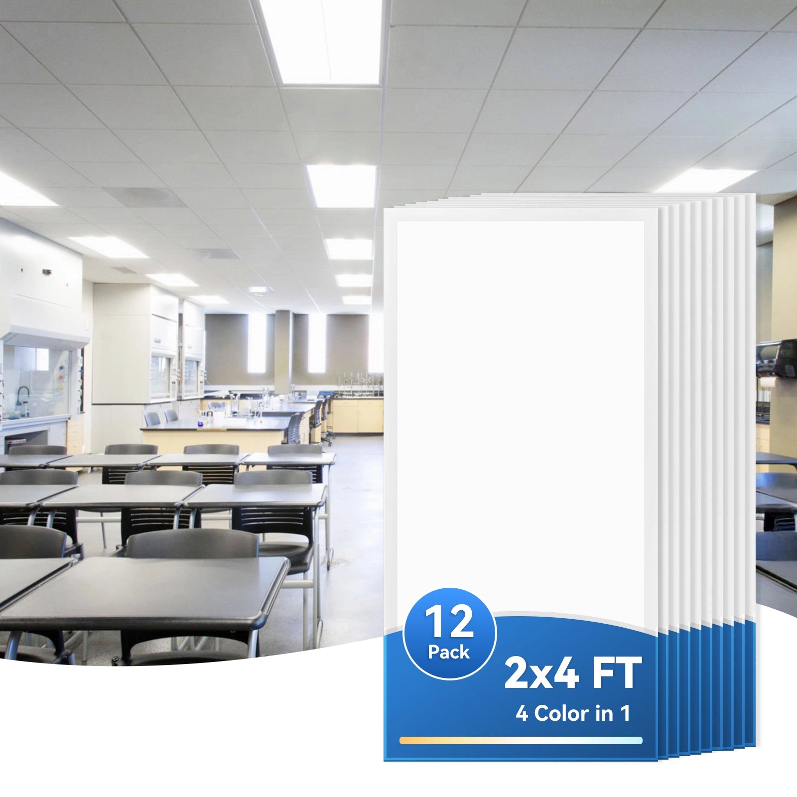 CycevSun 2x4 4CCT LED Flat Panel Light Drop Ceiling, 0-10V Dimmable, 4 Pack