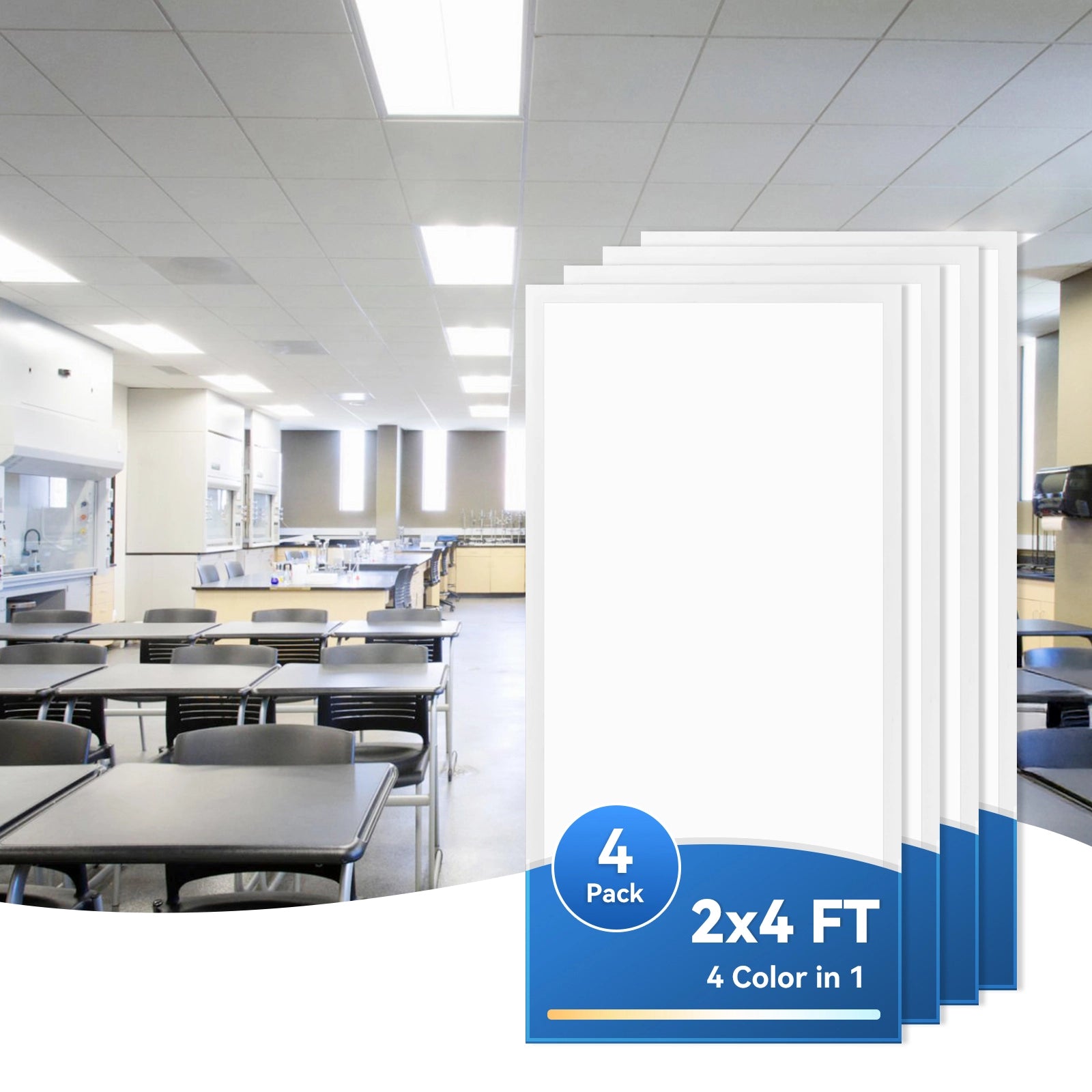 CycevSun 2x4 4CCT LED Flat Panel Light Drop Ceiling, 0-10V Dimmable, 4 Pack