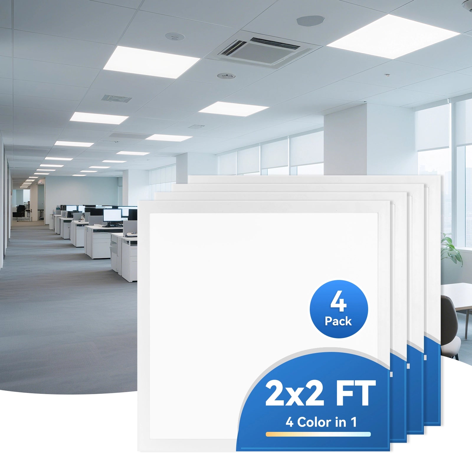CycevSun 2x2 4CCT LED Flat Panel Drop Ceiling, 0-10V Dimmable, 4 Pack