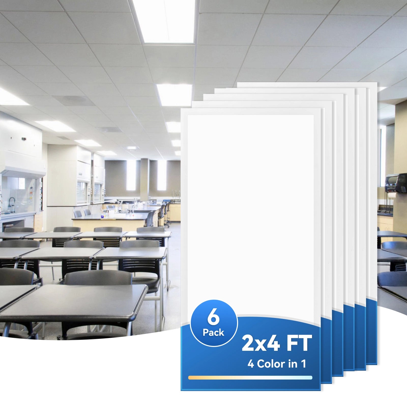 CycevSun 2x4 4CCT LED Flat Panel Light Drop Ceiling, 0-10V Dimmable, 4 Pack