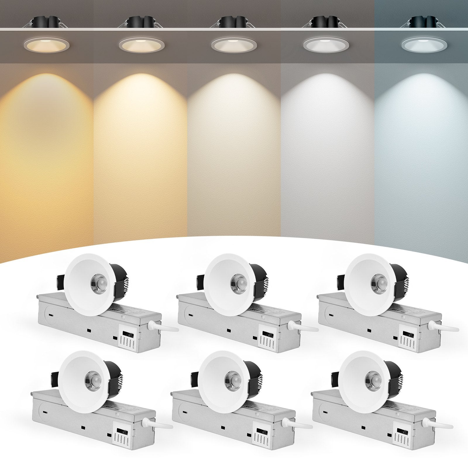 6/12pack CycevSun 2 Inch Oil Rubbed White Recessed Light, Anti-Glare COB Canless Ceiling Spotlight, 5CCT Selectable, 130LM/W, RA95 Small Outdoor Soffit Lights, 8W, Dimmable, ETL, IP44 Damp Rated