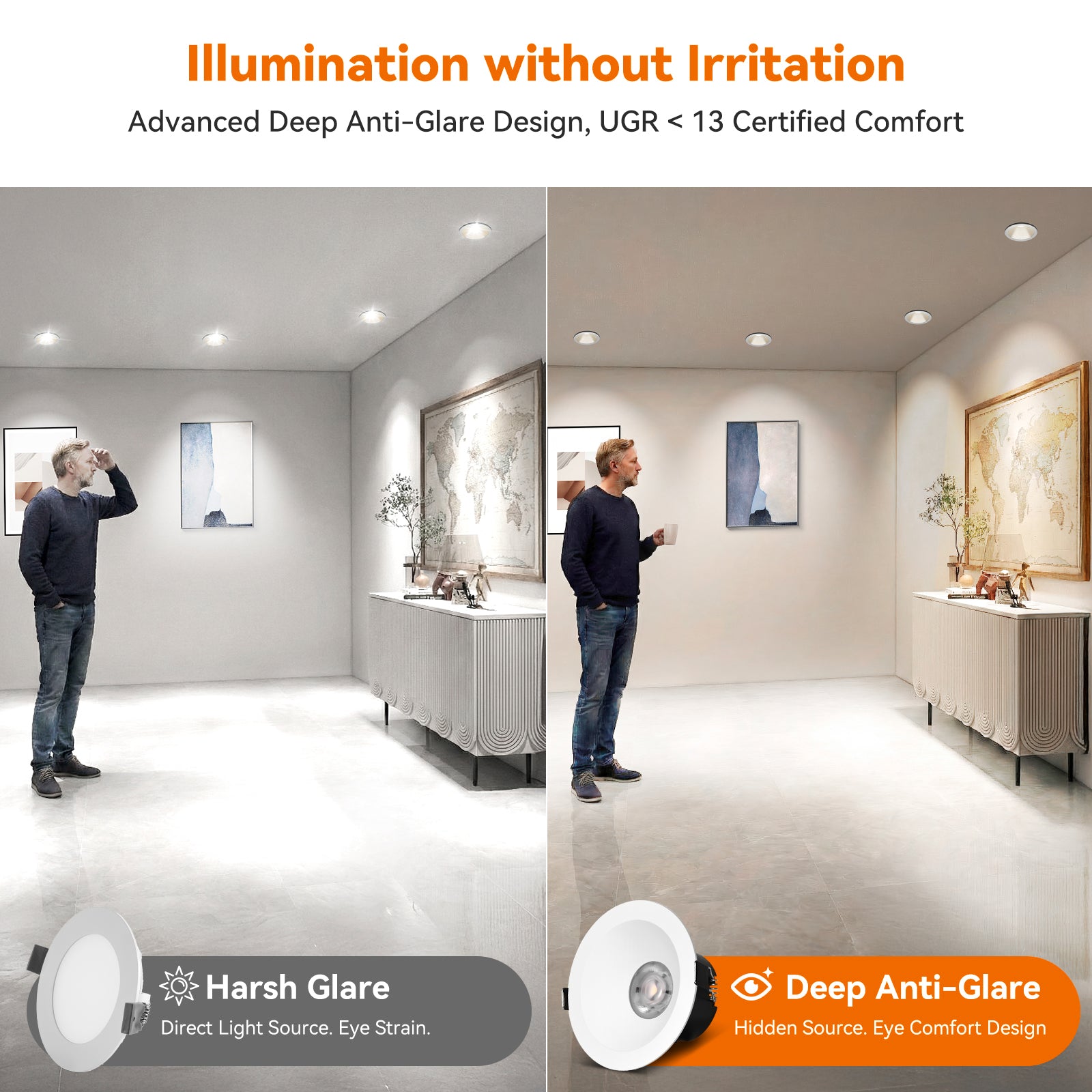 6/12pack CycevSun White 4 Inch Recessed Lights, Anti-Glare COB Canless Recessed Ceiling Spotlight, 5CCT Selectable 2700K-6000K, 130LM/W, 16W, RA95 Exterior Soffit Lights, Dimmable, ETL, IP44 Damp Rated