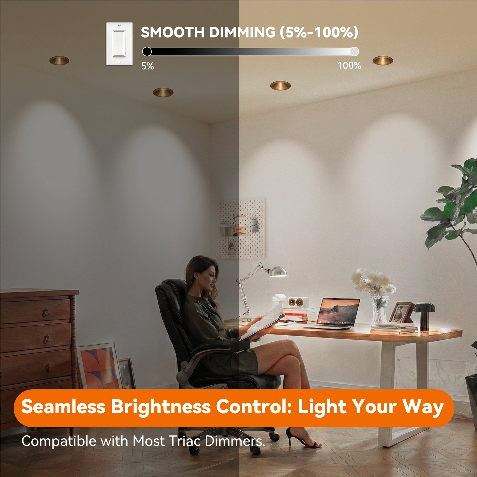 6/12pack CycevSun Gold 4 Inch Recessed Lights, Anti-Glare COB Canless Recessed Ceiling Spotlight, 5CCT Selectable 2700K-6000K, 130LM/W, 16W, RA95 Exterior Soffit Lights, Dimmable, ETL, IP44 Damp Rated