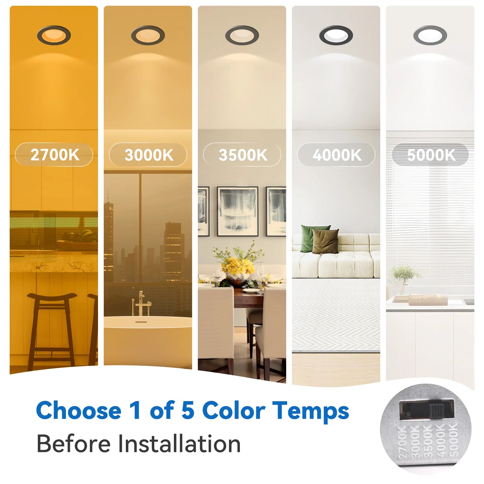 CycevSun 3 Inch Recessed LED Lights, Switchable Night Light & Main Light, Black, 2-Pack