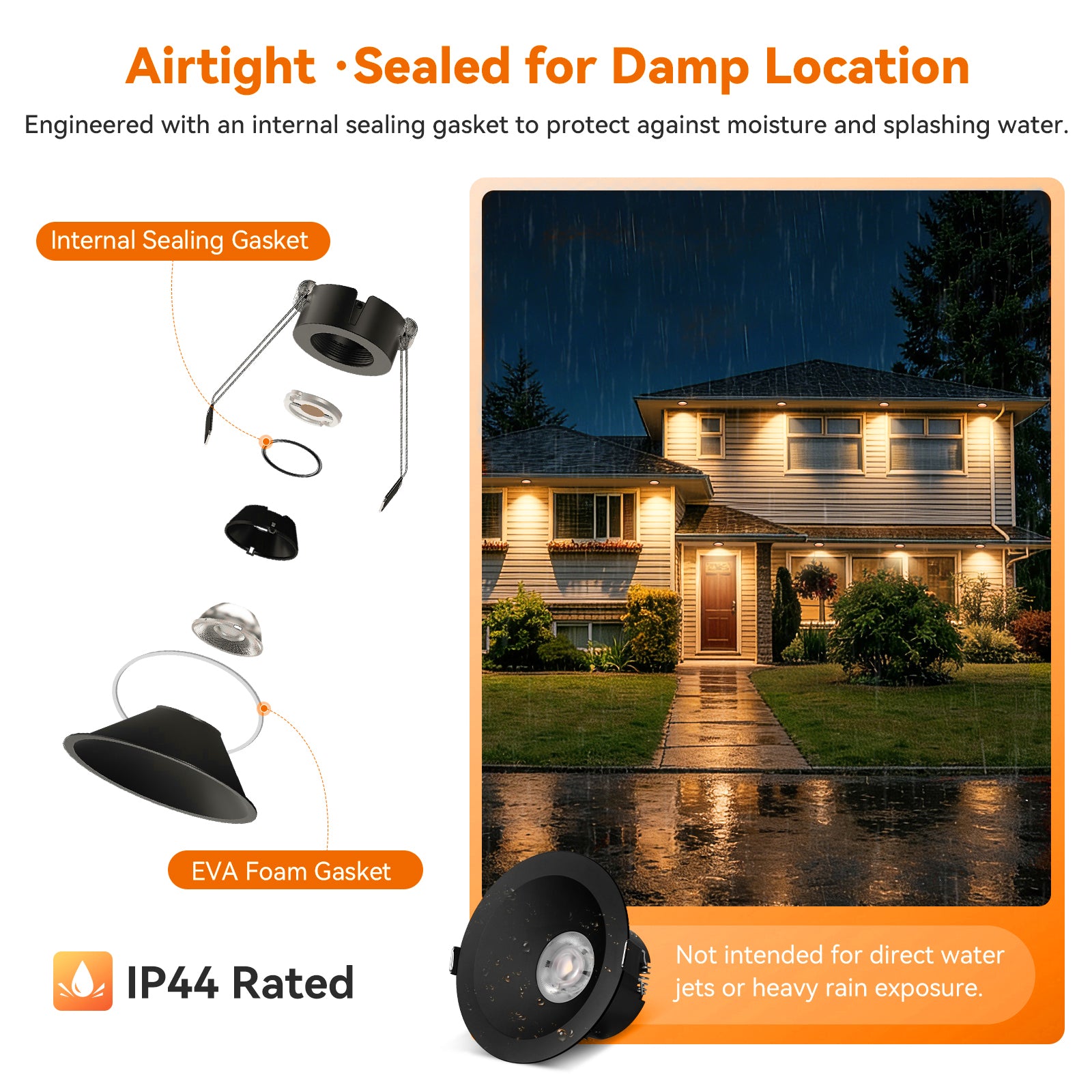 6/12pack CycevSun Black 4 Inch Recessed Lights, Anti-Glare COB Canless Recessed Ceiling Spotlight, 5CCT Selectable 2700K-6000K, 130LM/W, 16W, RA95 Exterior Soffit Lights, Dimmable, ETL, IP44 Damp Rated
