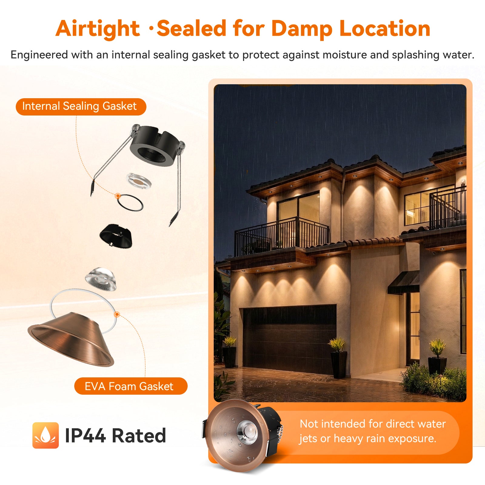6/12pack CycevSun Bronze  2 Inch Recessed Lights, Anti-Glare COB Canless Ceiling Spotlight, 5CCT Selectable 2700K-6000K, 130lm/W, RA95 Small Exterior Soffit Lights, 8W, Dimmable, ETL, IP44 Damp Rated