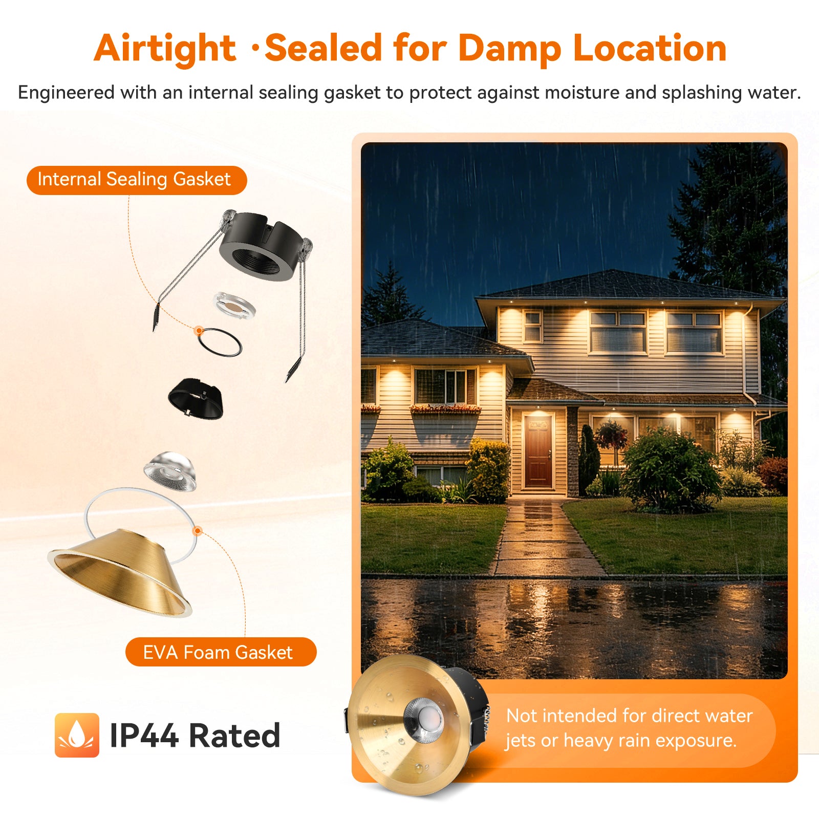 6/12pack CycevSun Gold 3 Inch Recessed LED Lights, Anti-Glare COB Canless Ceiling Spotlight, 5CCT Selectable 2700K-6000K, 130LM/W, 12W, RA95 Small Exterior Soffit, Dimmable, ETL, IP44 Damp Rated