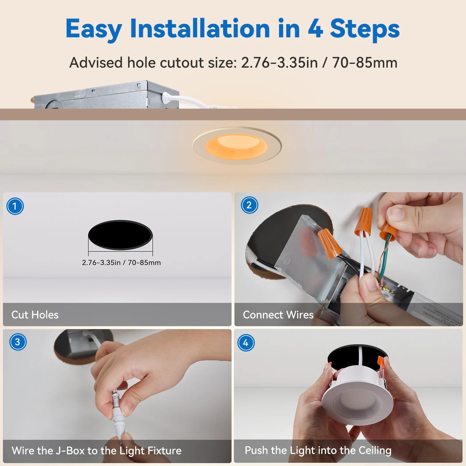 CycevSun 3 Inch Recessed LED Lights, Switchable Night Light & Main Light, White, 2-Pack