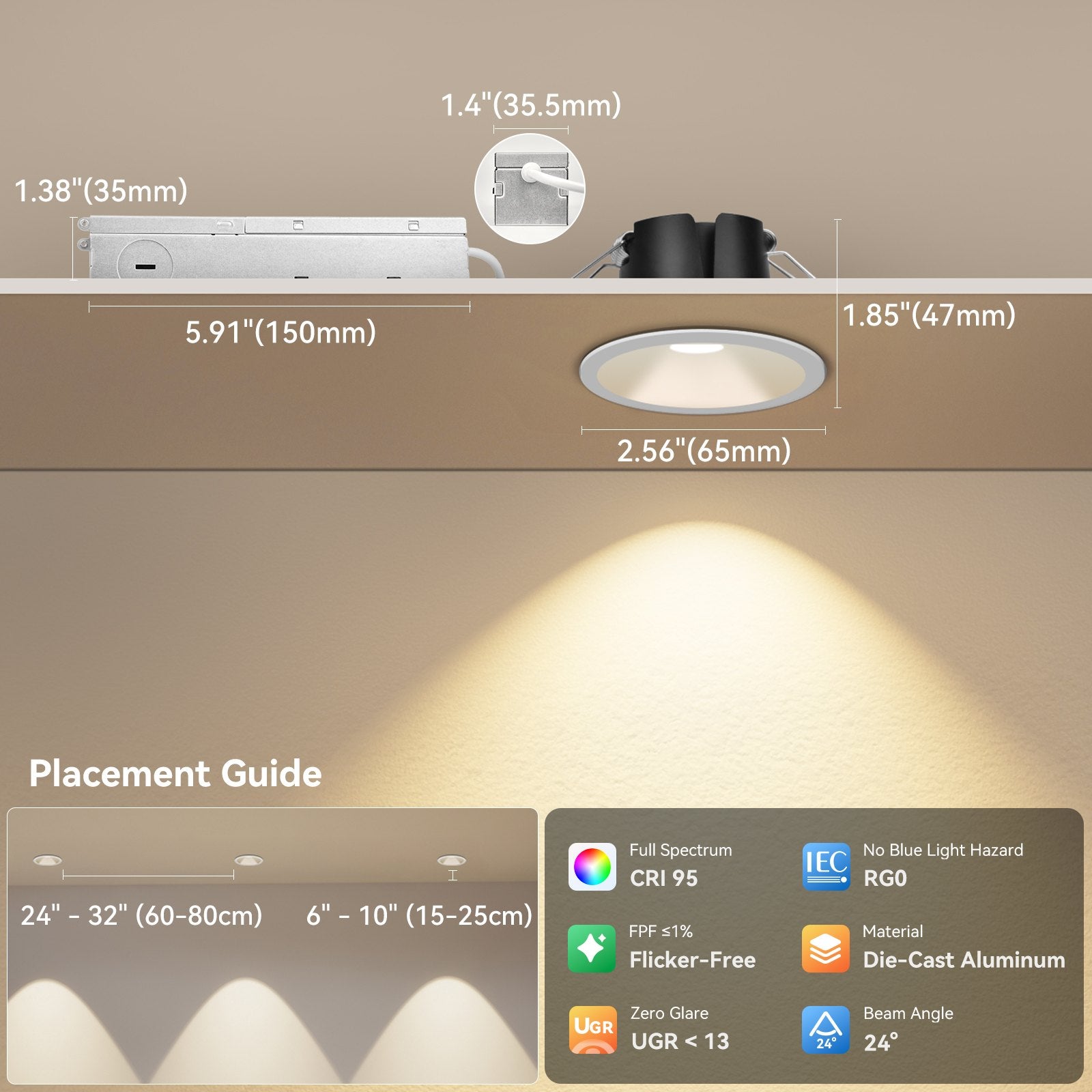 6/12pack CycevSun 2 Inch Oil Rubbed White Recessed Light, Anti-Glare COB Canless Ceiling Spotlight, 5CCT Selectable, 130LM/W, RA95 Small Outdoor Soffit Lights, 8W, Dimmable, ETL, IP44 Damp Rated