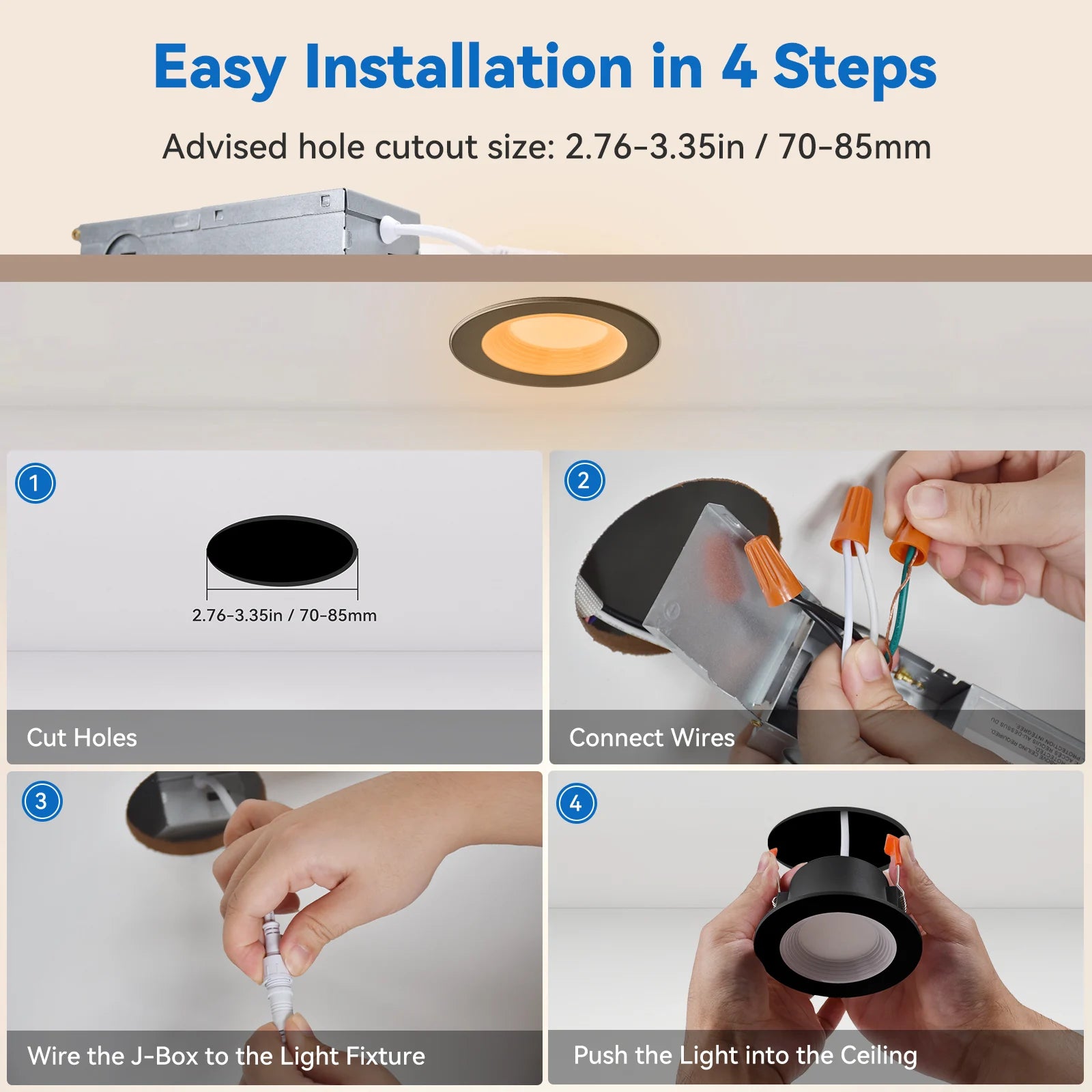 CycevSun 3 Inch Recessed LED Lights, Switchable Night Light & Main Light, Black, 2-Pack