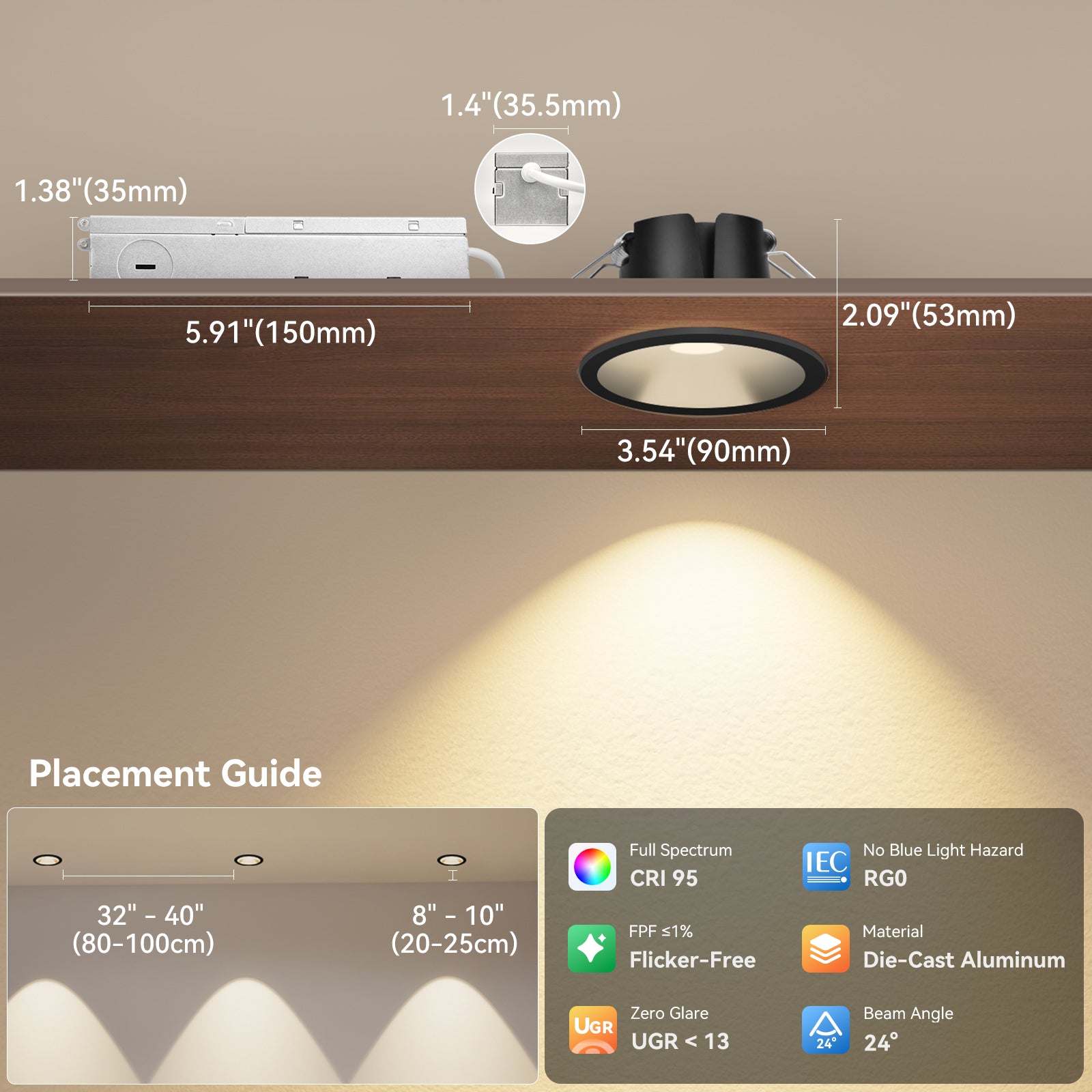 6/12pack CycevSun Black 3 Inch Recessed LED Lights, Anti-Glare COB Canless Ceiling Spotlight, 5CCT Selectable 2700K-6000K, 130LM/W, 12W, RA95 Small Exterior Soffit, Dimmable, ETL, IP44 Damp Rated