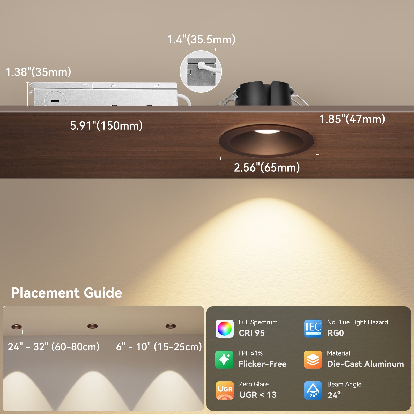 6/12pack CycevSun Bronze  2 Inch Recessed Lights, Anti-Glare COB Canless Ceiling Spotlight, 5CCT Selectable 2700K-6000K, 130lm/W, RA95 Small Exterior Soffit Lights, 8W, Dimmable, ETL, IP44 Damp Rated