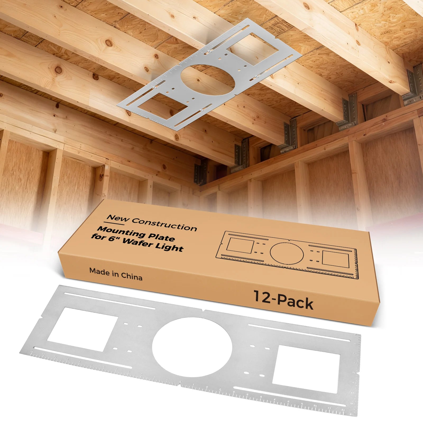CycevSun 12-Pack New Construction Mounting Plate, 26" Wafer Light Rough in Plate for 6" Recessed Lights