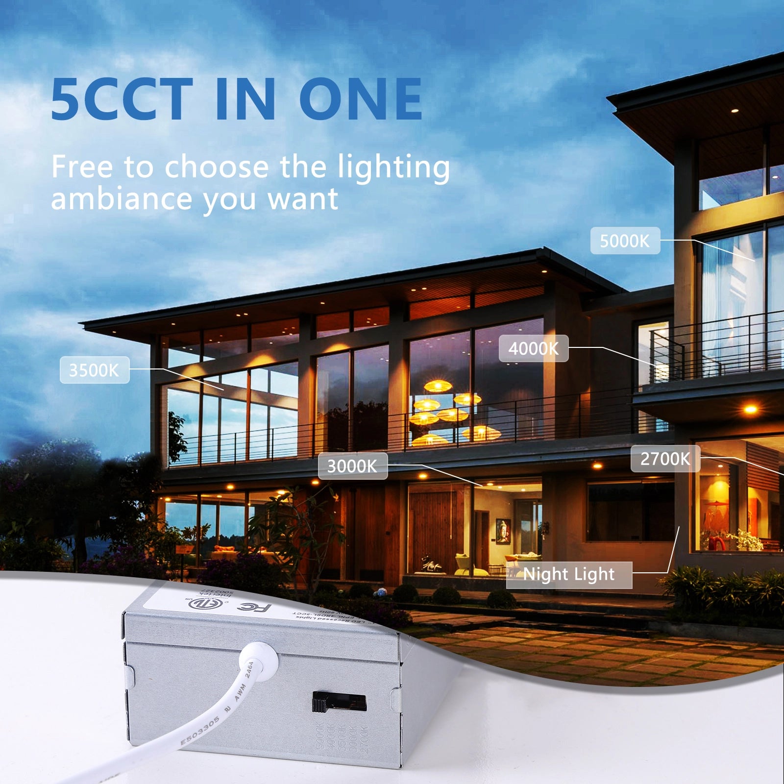 CycevSun 3 Inch LED Recessed Lighting with Night Light, White