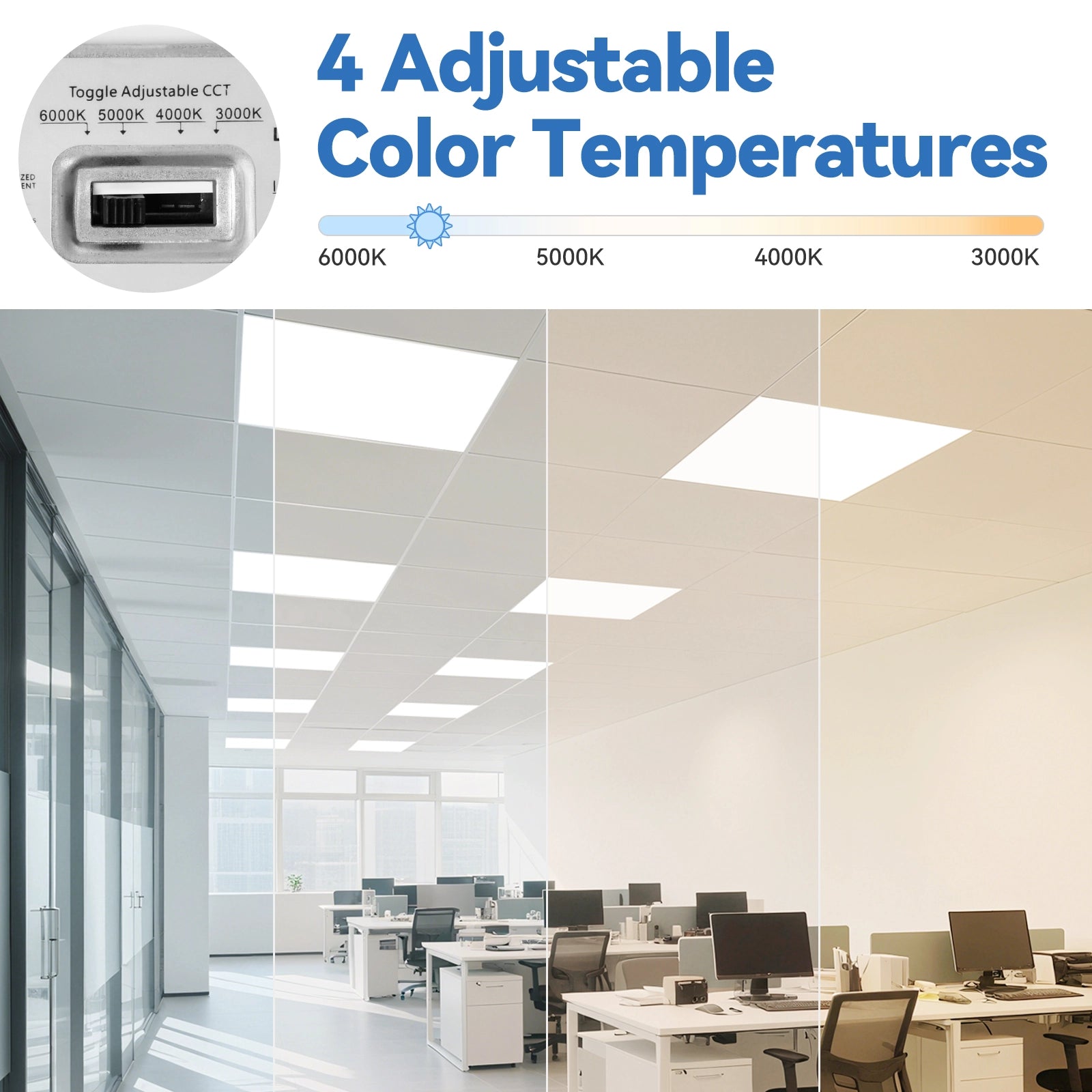 CycevSun 2x2 4CCT LED Flat Panel Drop Ceiling, 0-10V Dimmable, 4 Pack