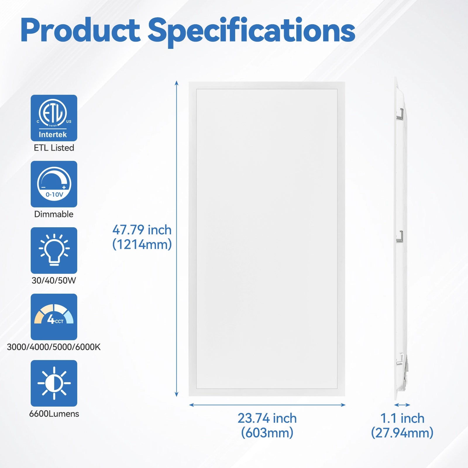 CycevSun 2x4 4CCT LED Flat Panel Light Drop Ceiling, 0-10V Dimmable, 4 Pack