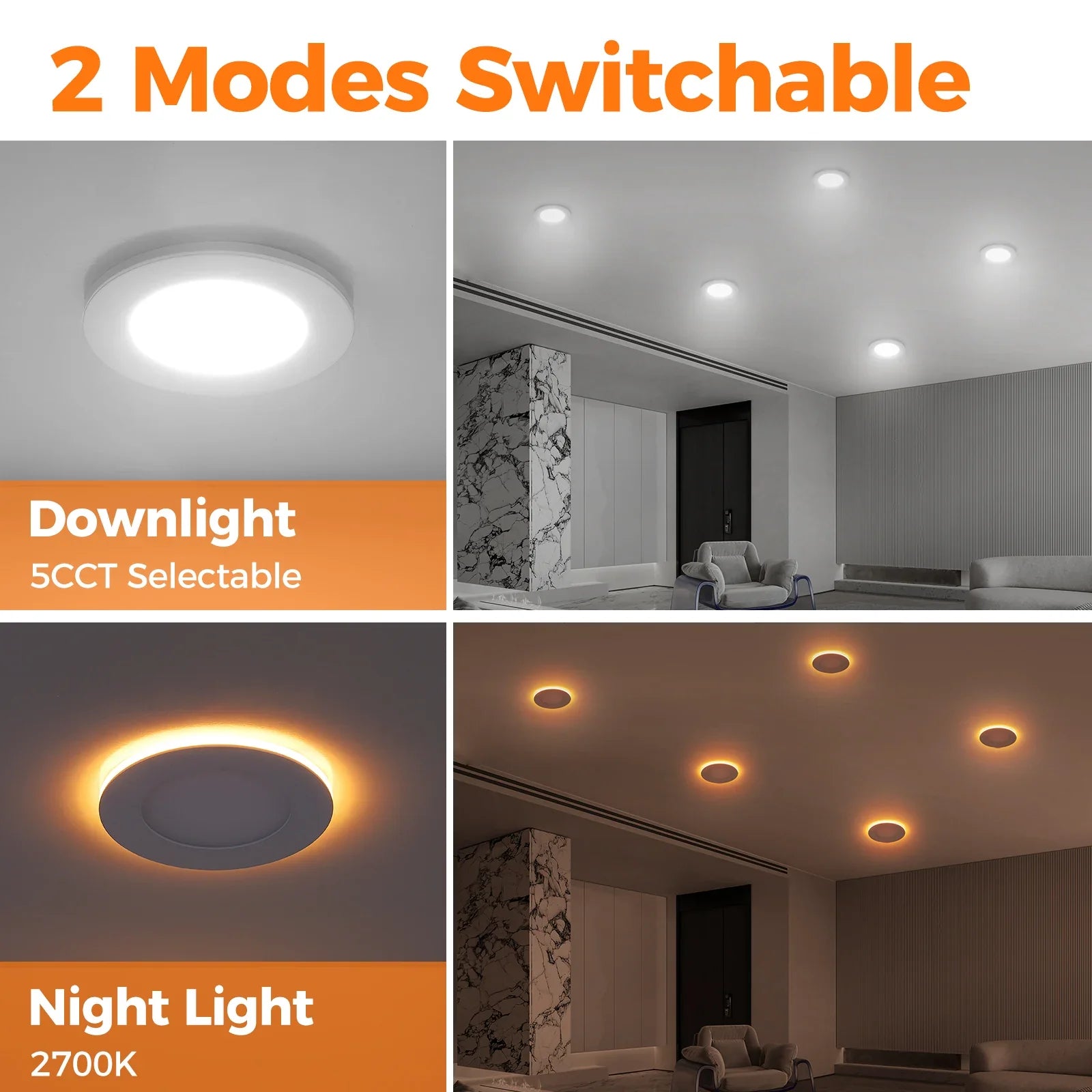 CycevSun 4 Inch White LED Recessed Lighting with Night Light