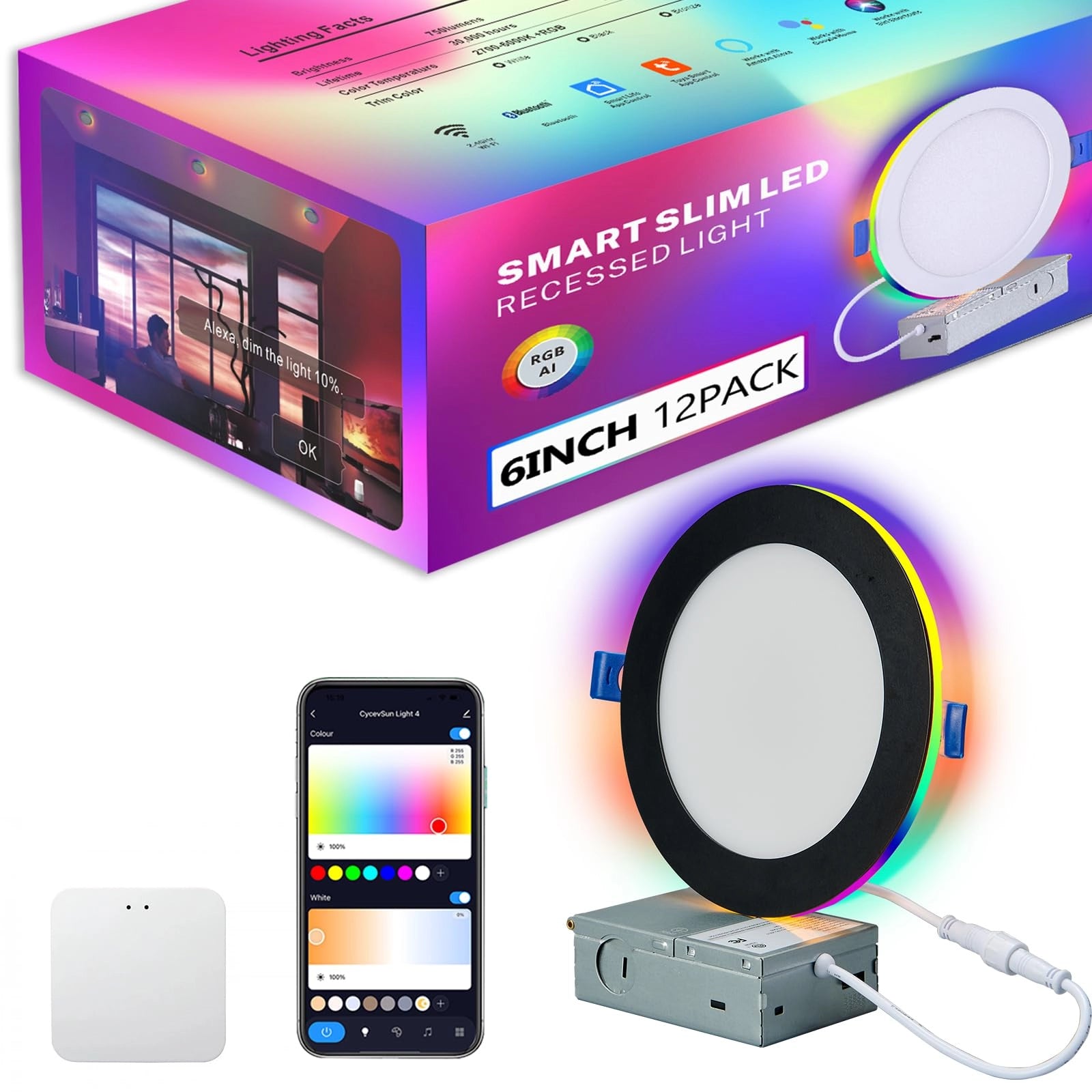 CycevSun wholesale 6 Inch Black Smart LED ensenior Recessed Lighting