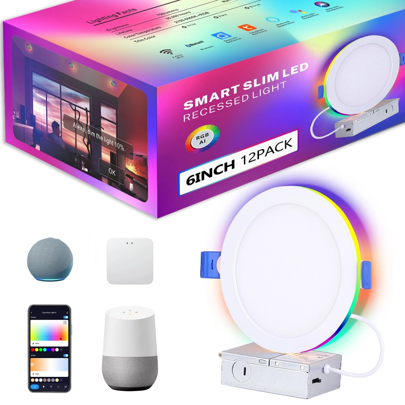 wholesale 6 Inch White Smart LED Recessed Lighting