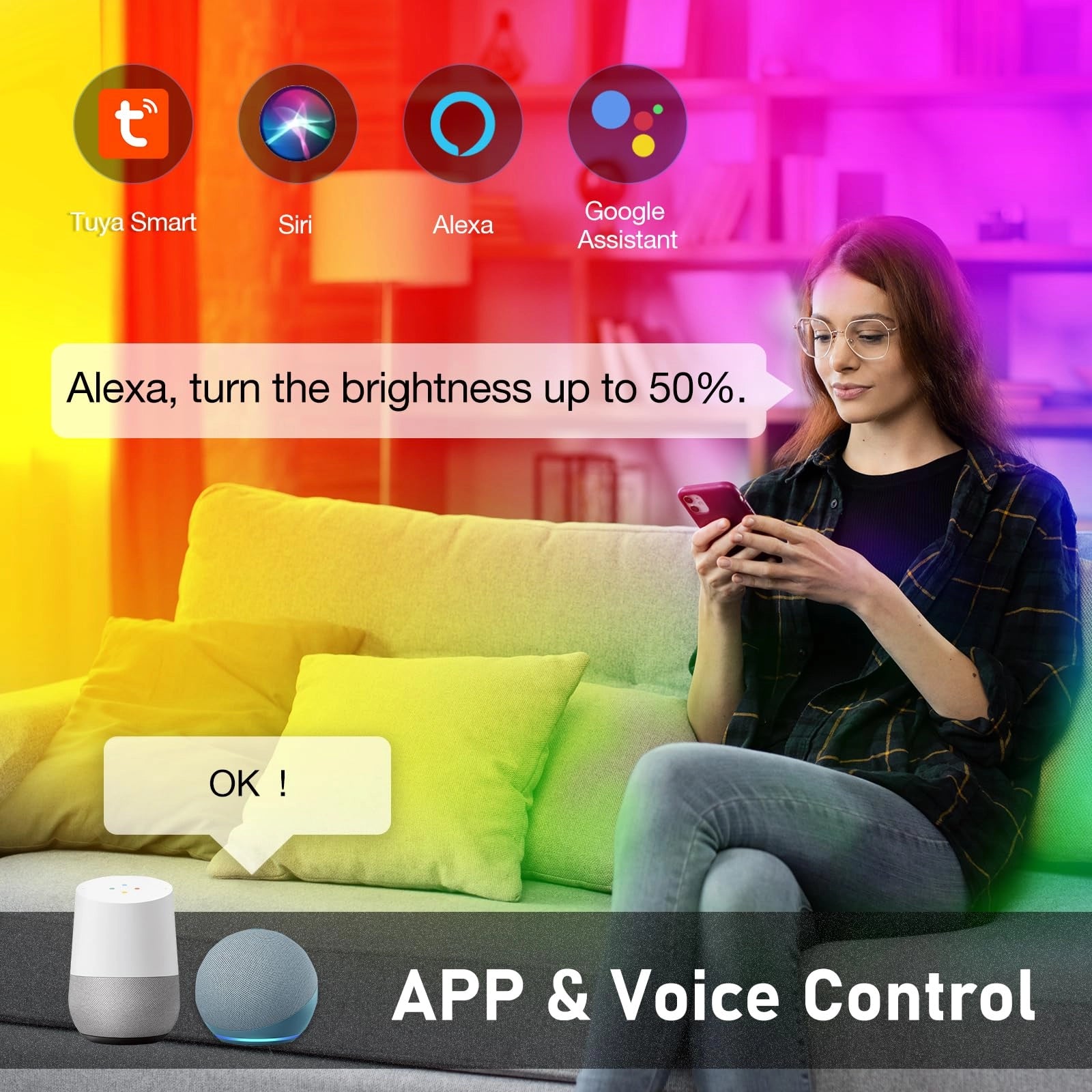 app & voice control smart led light