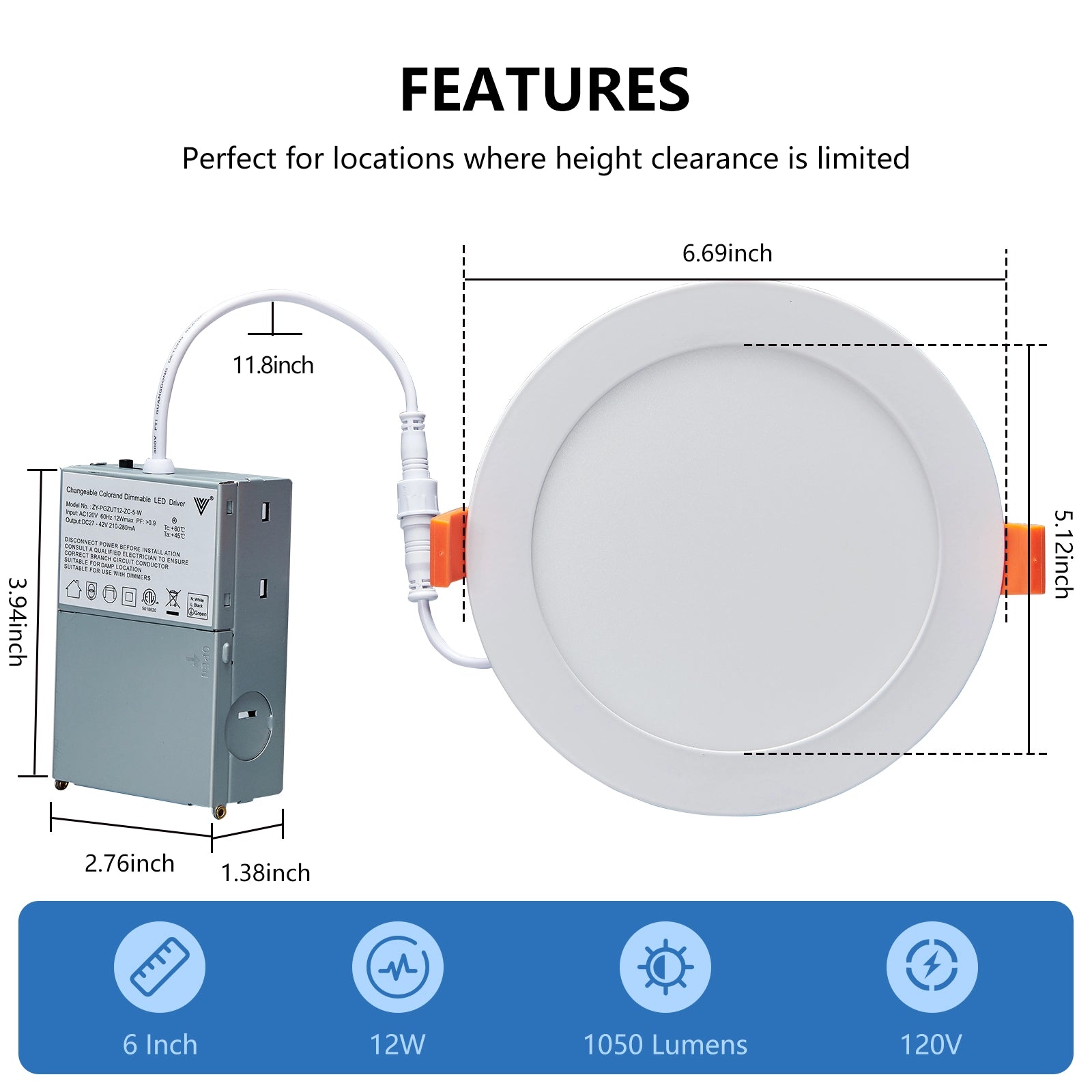 CycevSun 6 Inch White Canless LED Recessed lighting, 12 Pack