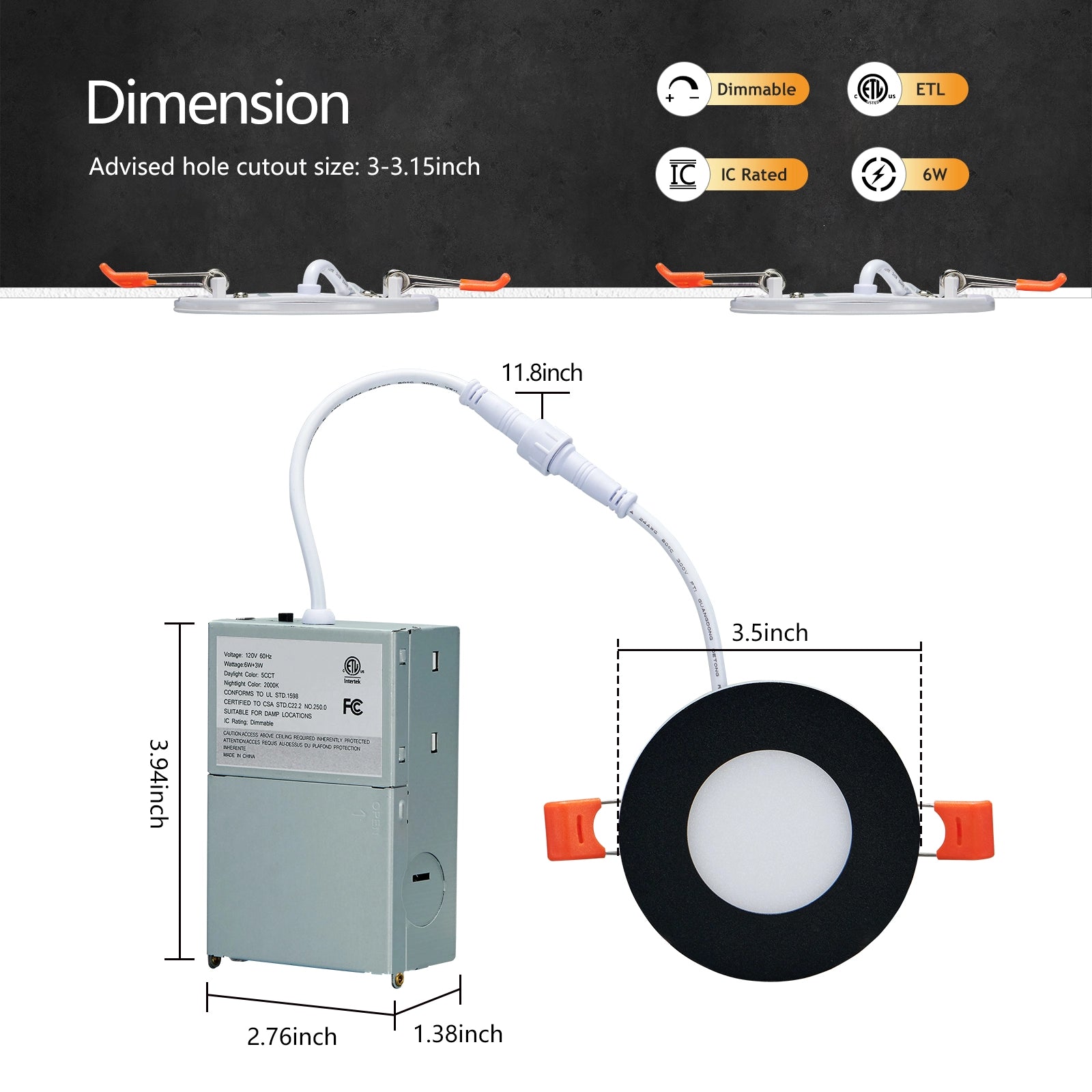3 Inch canless LED Recessed Lighting with Night Light
